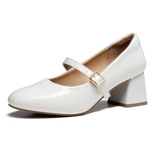 Trary Women’s White Chunky Mary Janes Heels
